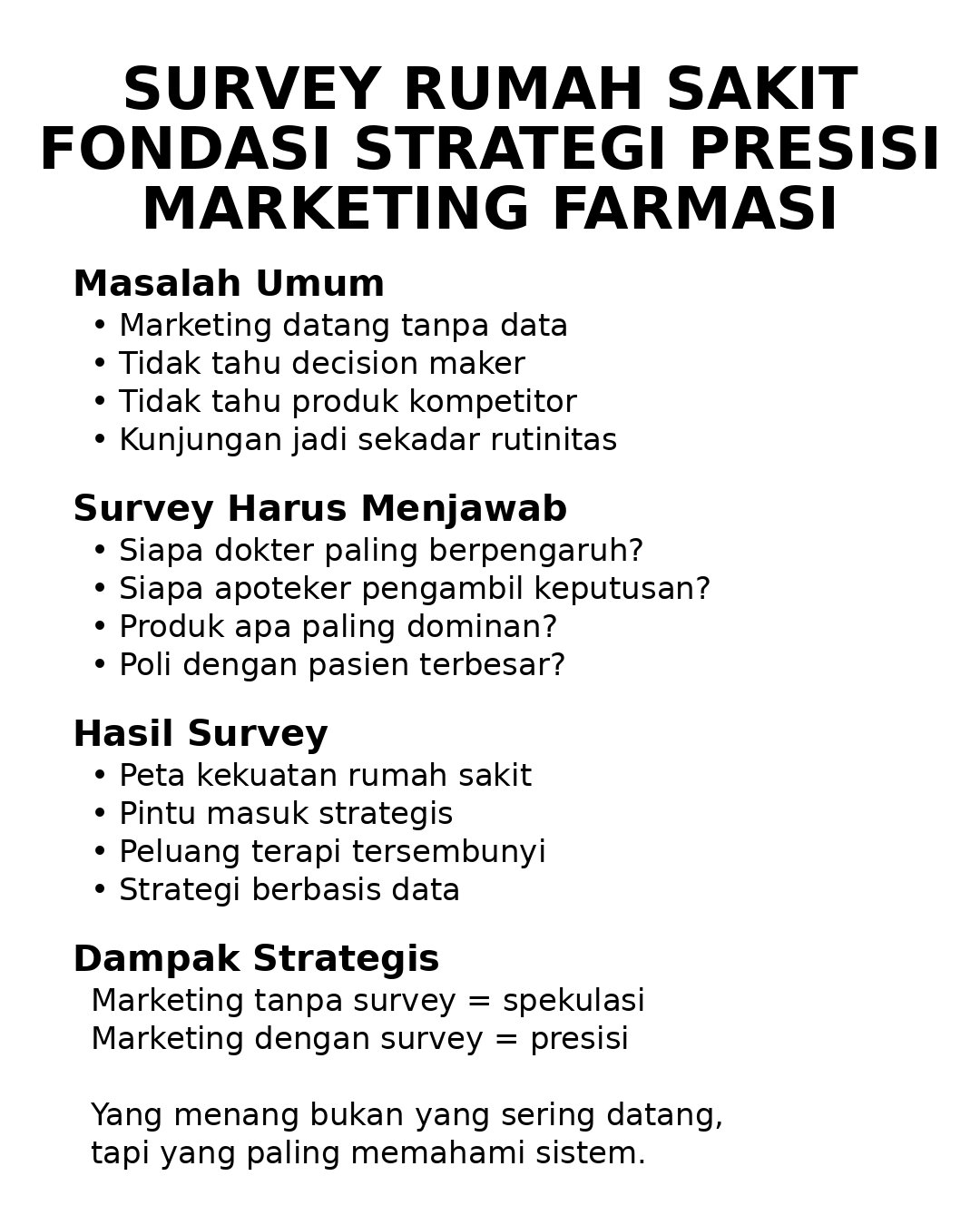 SURVEY RUMAH SAKIT: FONDASI STRATEGI PRESISI DALAM MARKETING FARMASI